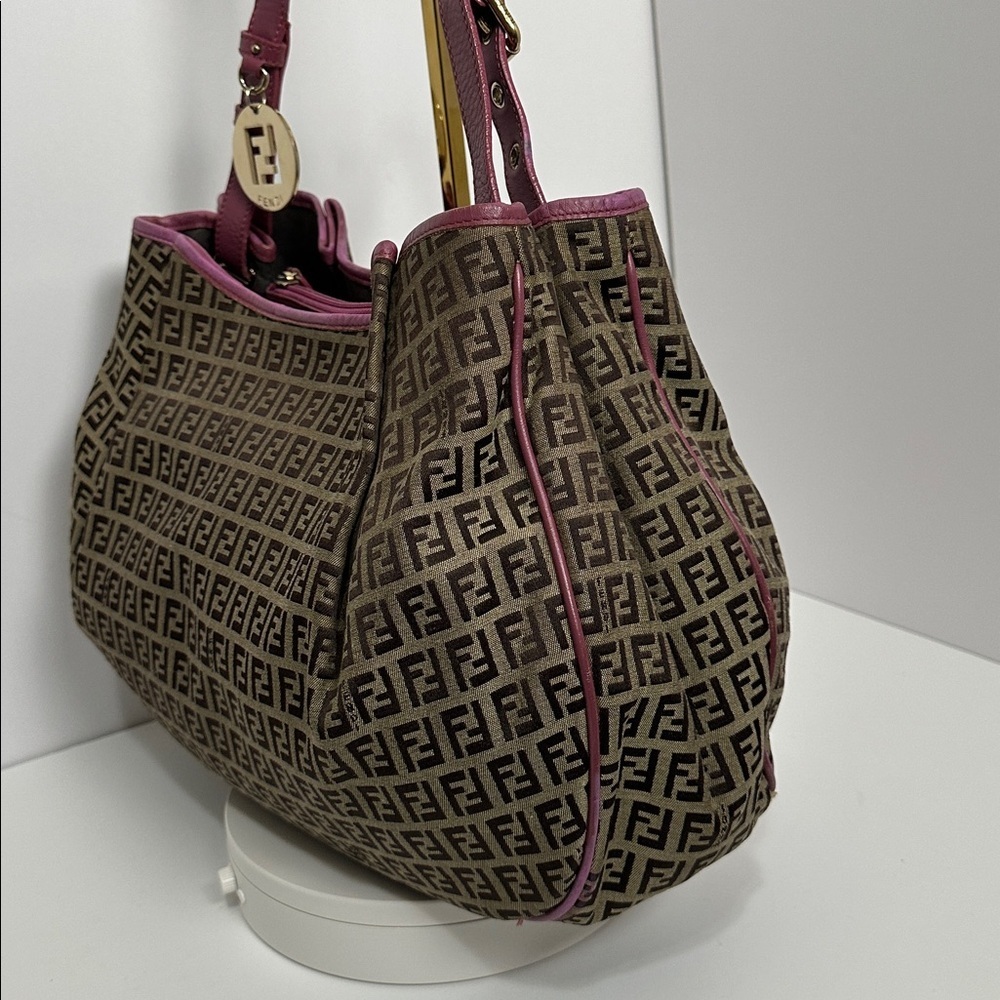 💯Authentic Fendi Zucchino Canvas and Leather Charm Shoulder Bag🍀 - Picture 5 of 17